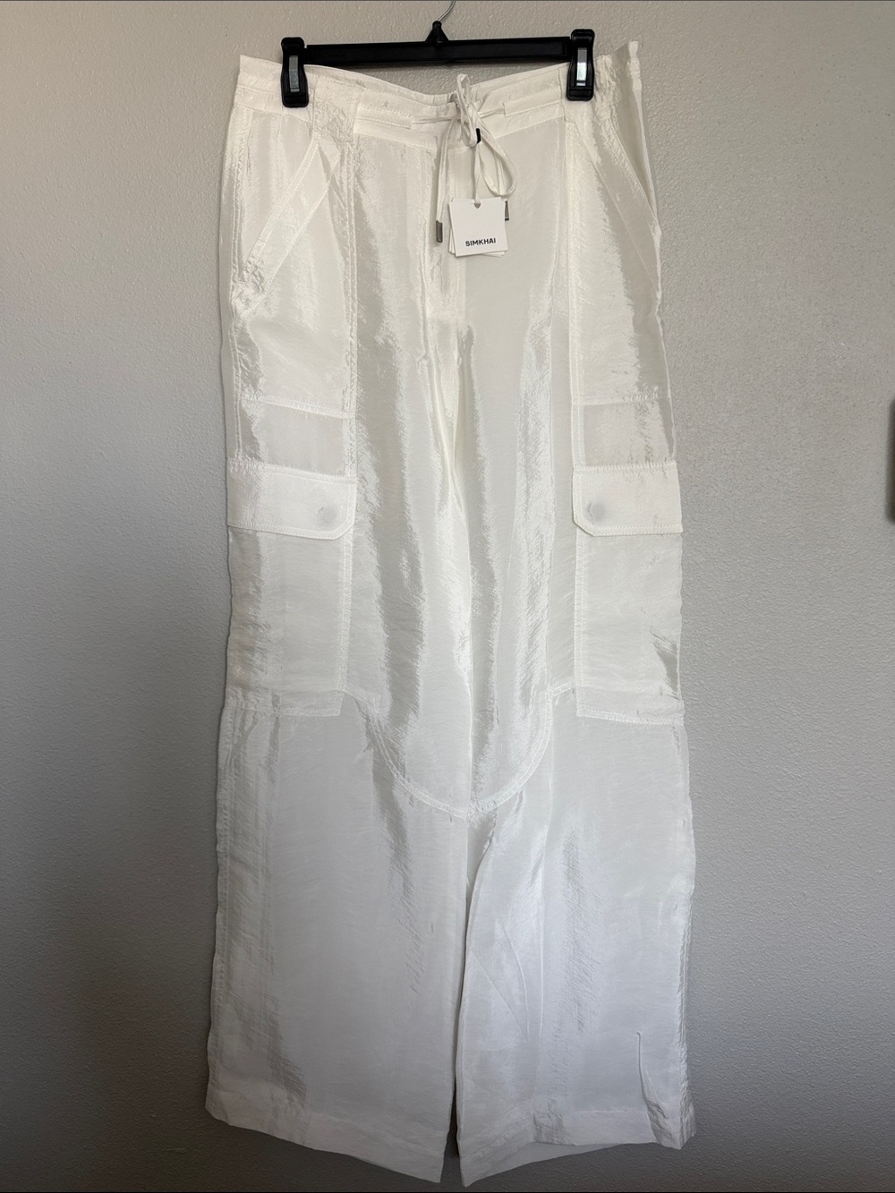 Jonathan Simkhai Women's Aurora Parachute Crinkled-Shell Utility Pants 6 White - Picture 3 of 6
